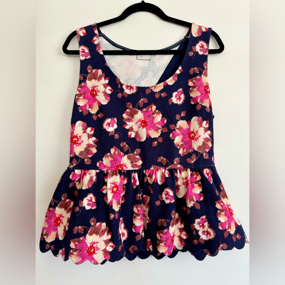Anthropologie peplum floral sleeveless top